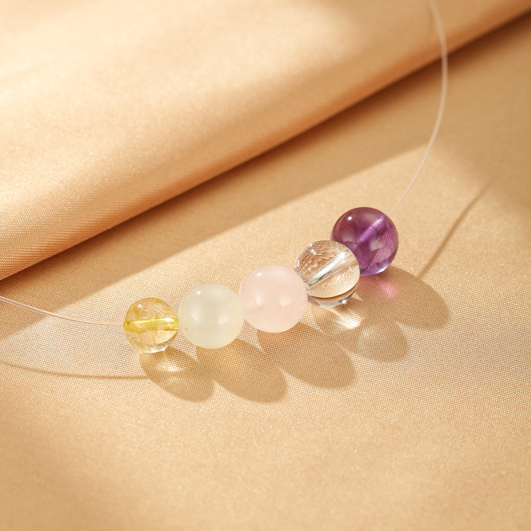 Collier Flottant Améthyste, Citrine, Quartz Rose et Clair, Œil de Chat – Vie Pure, Argent