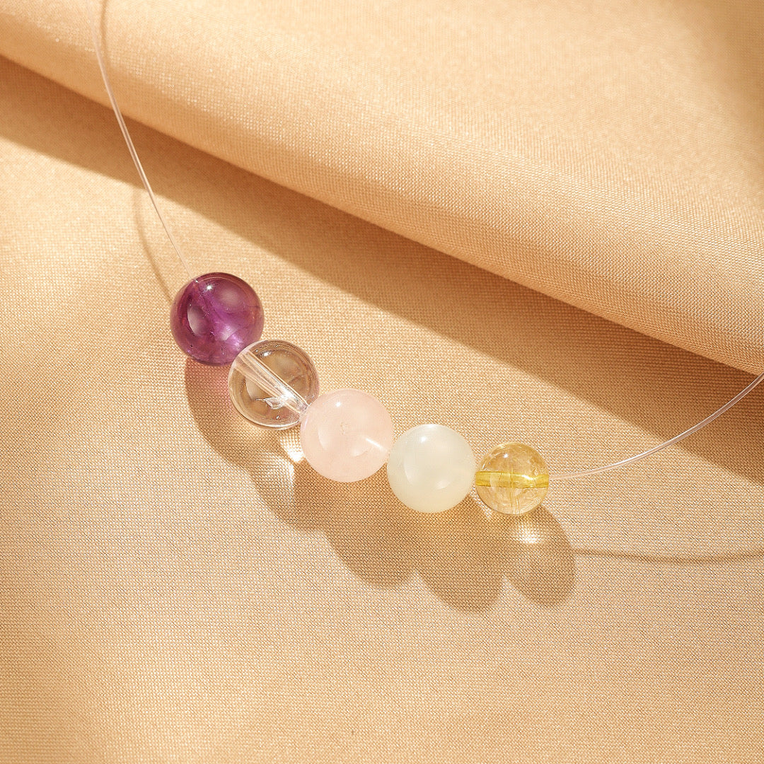 Collier Flottant Améthyste, Citrine, Quartz Rose et Clair, Œil de Chat – Vie Pure, Argent