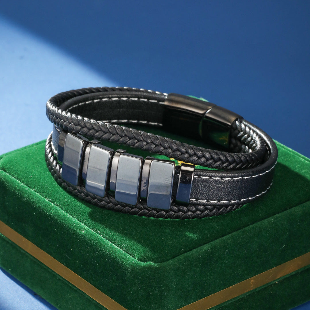 Men's Hematite Leather Bracelet – Structured Momentum