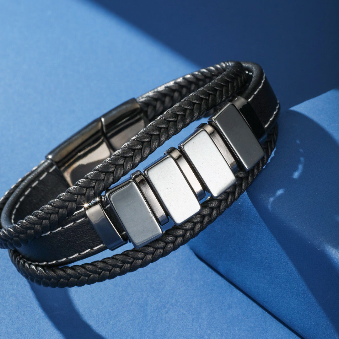 Men's Hematite Leather Bracelet – Structured Momentum