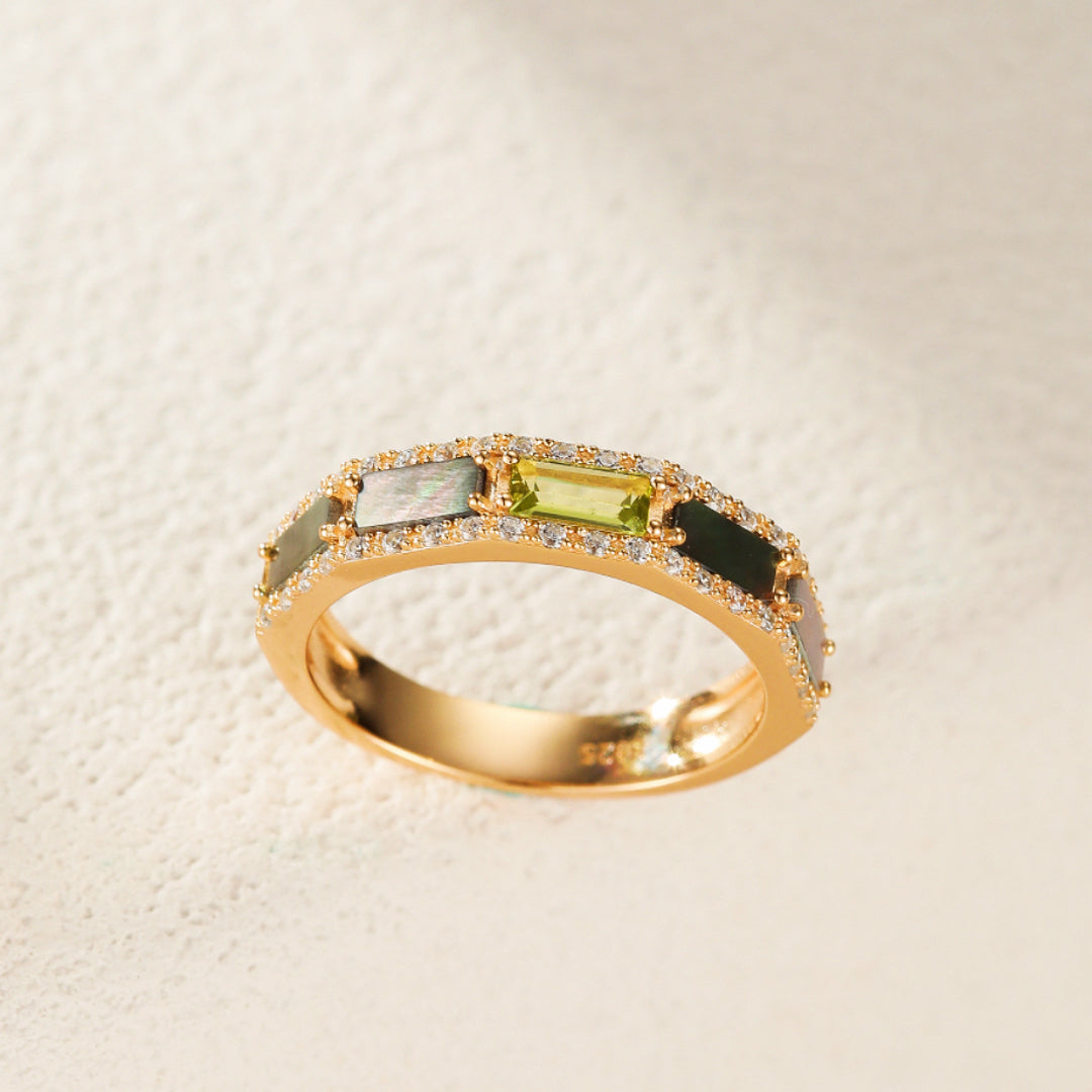 Bague Péridot – Arc en Ciel, Argent Plaqué Or