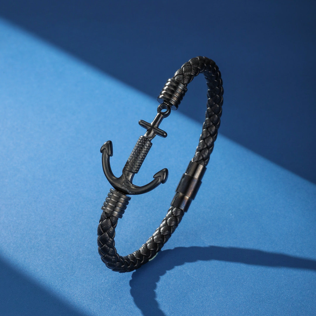 Men's Leather Anchor Bracelet – Subtle Anchor