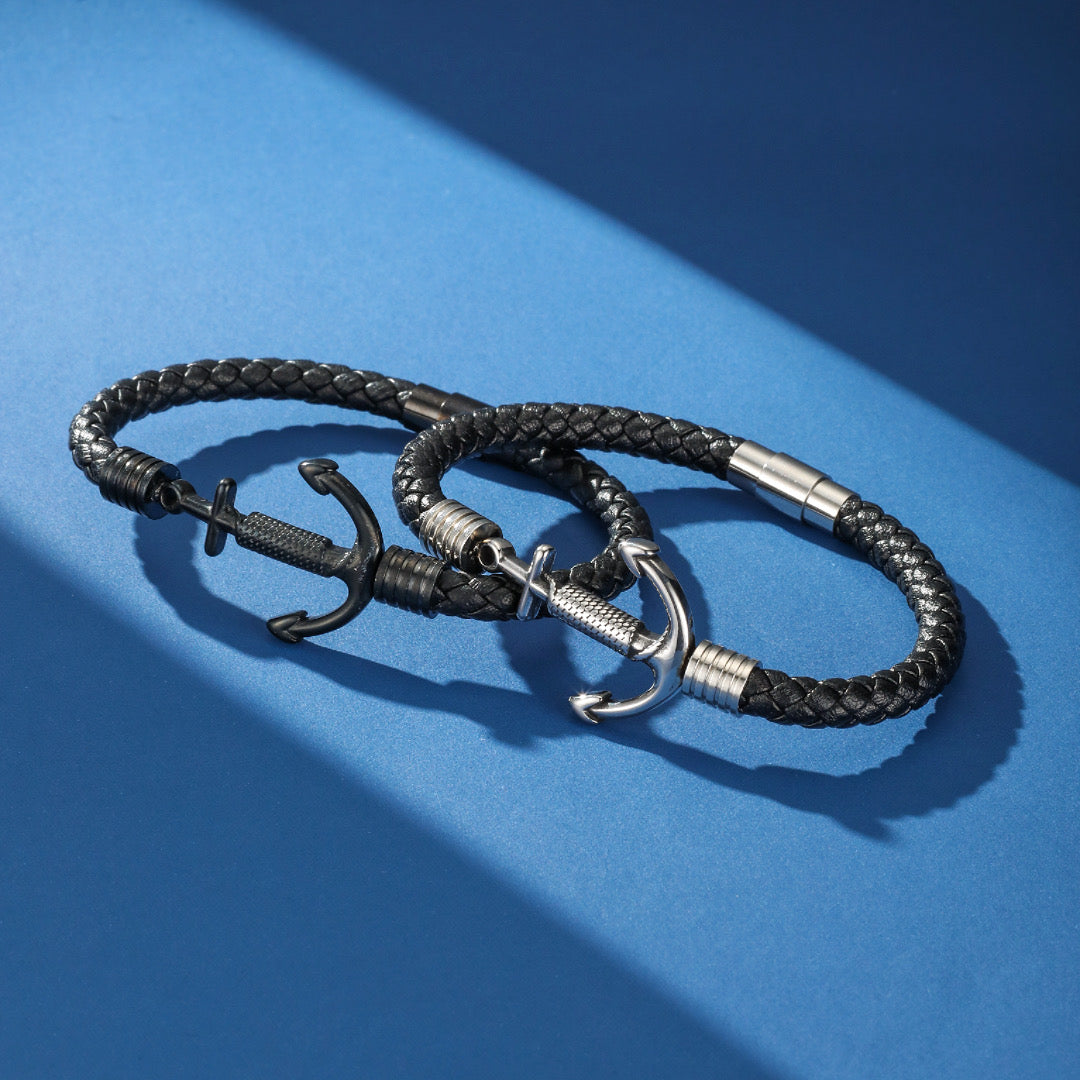 Men's Leather Anchor Bracelet – Subtle Anchor