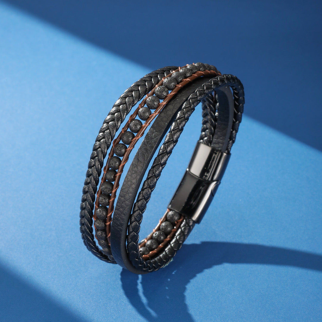 Men's Lava Stone Leather Bracelet – Raw Energy