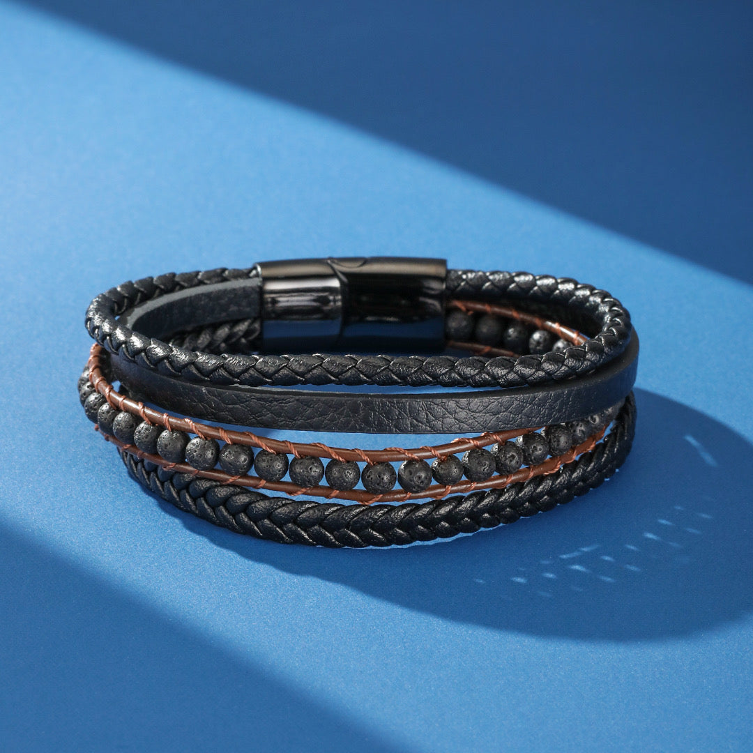 Men's Lava Stone Leather Bracelet – Raw Energy