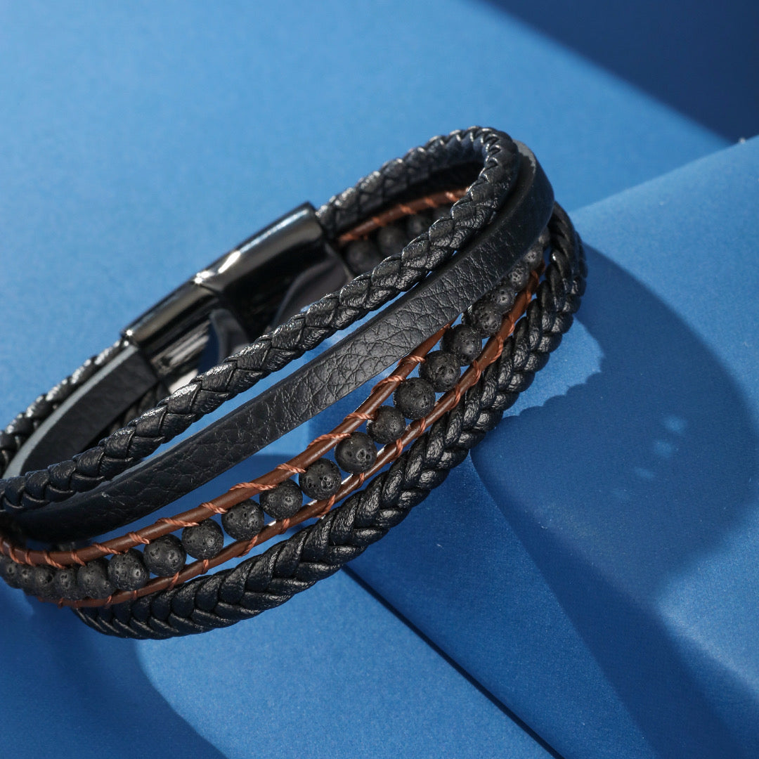 Men's Lava Stone Leather Bracelet – Raw Energy