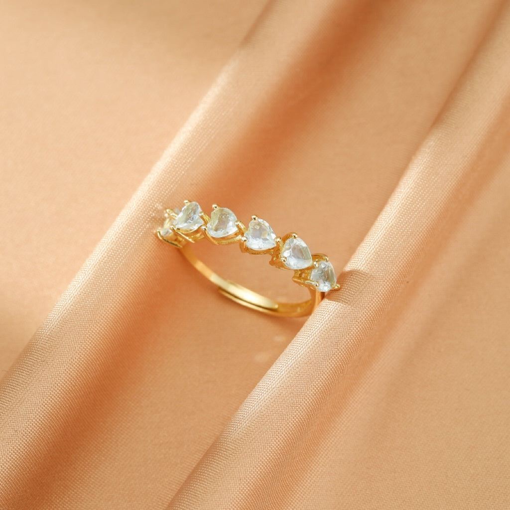 Bague Aigue marine – Cœurs Célestes, Argent Plaqué Or