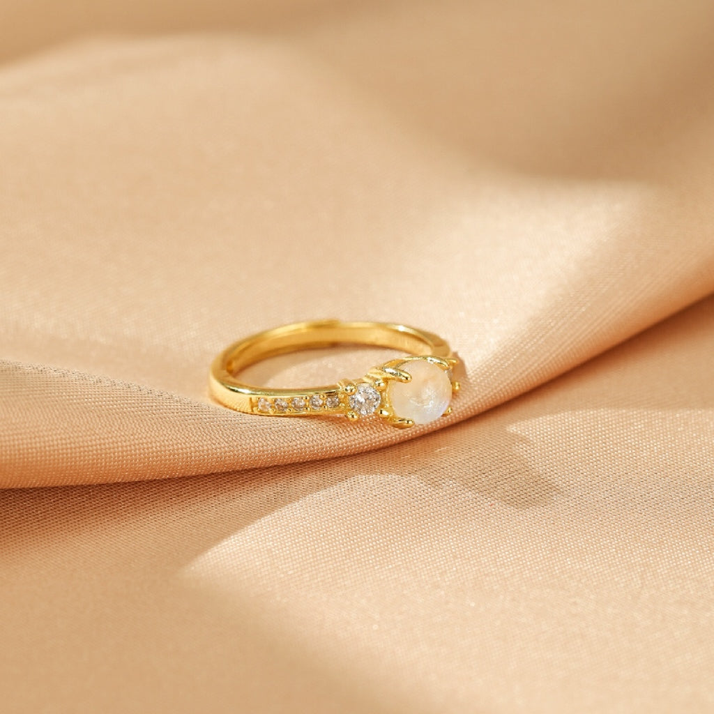 Bague Pierre de Lune – Brume Céleste, Argent Plaqué Or 18K