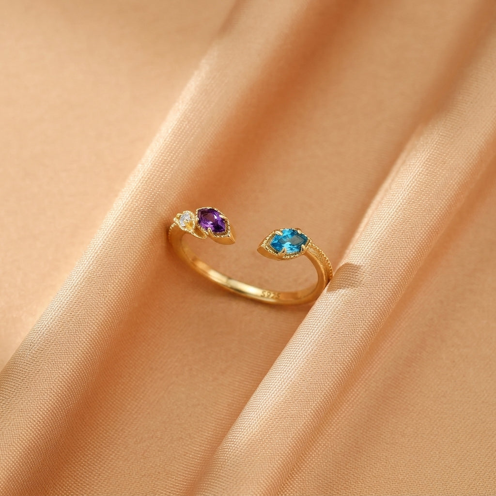Bague Topaze et Améthyste – Éclat Céleste, Argent Plaqué Or 10K