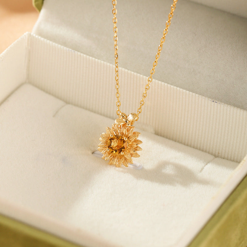 Collier Citrine – Rayon de Soleil, Argent Plaqué Or 10K