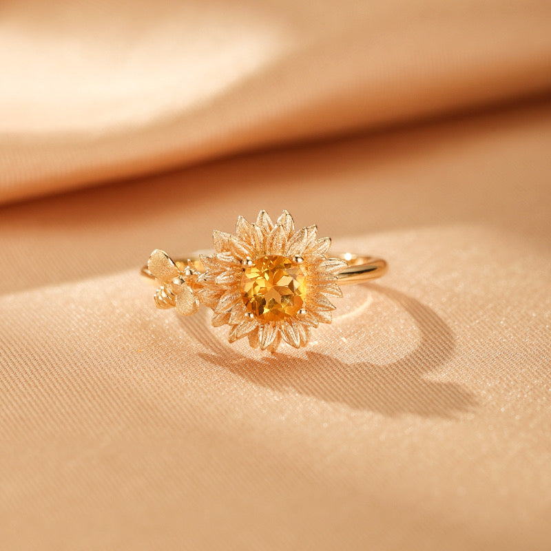 Bague Citrine – Rayon de Soleil, Argent Plaqué Or