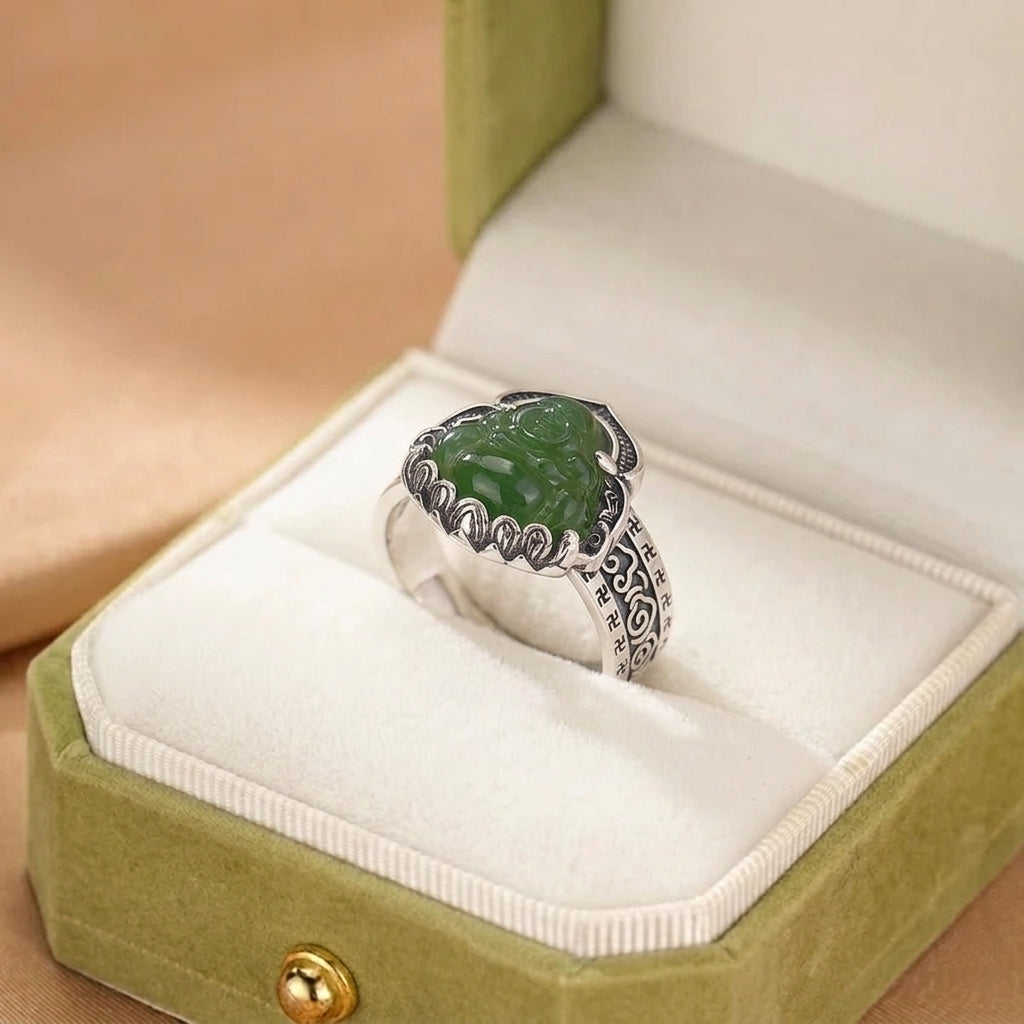 Bague Jade Néphrite – Sourire de Sagesse, Argent