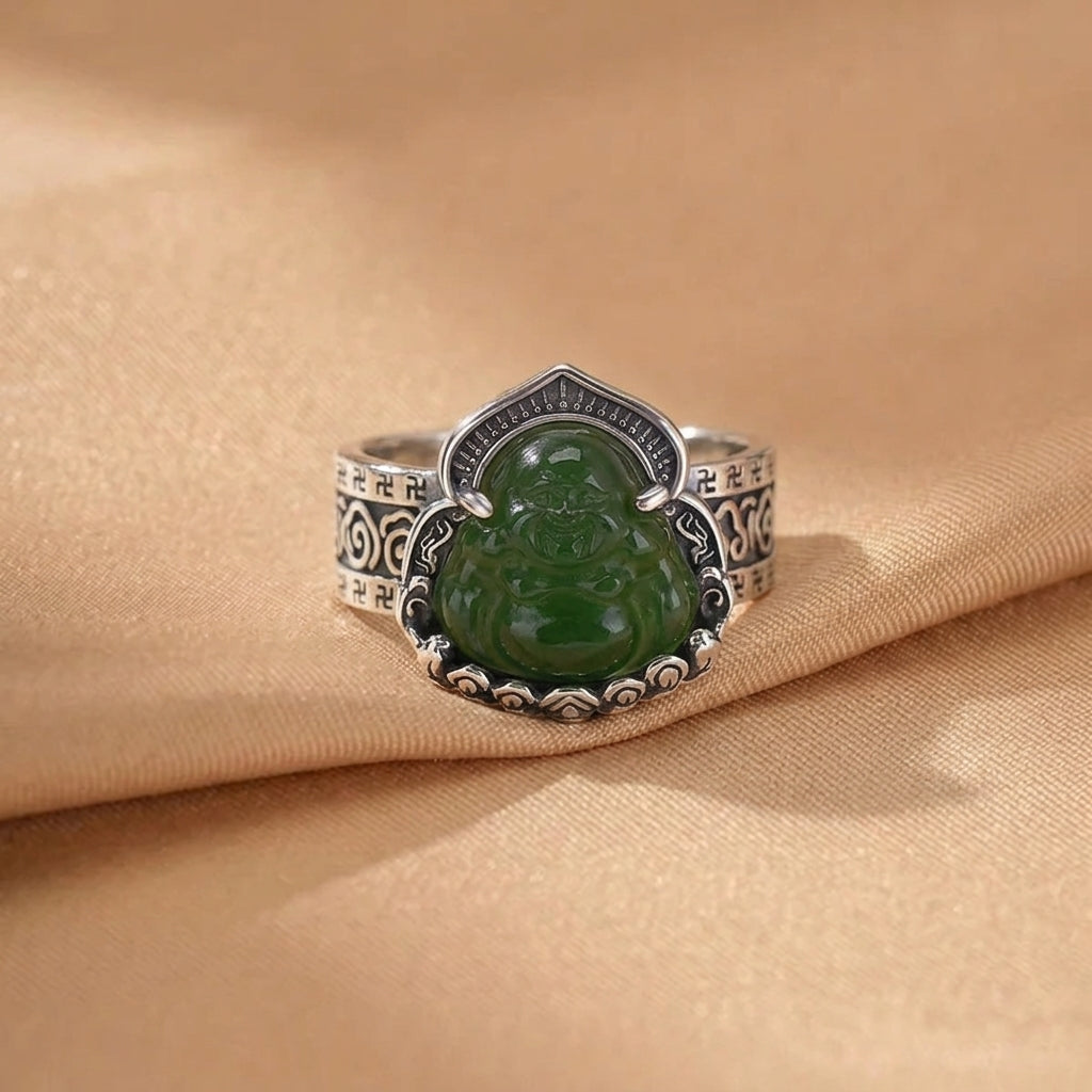 Bague Jade Néphrite – Sourire de Sagesse, Argent