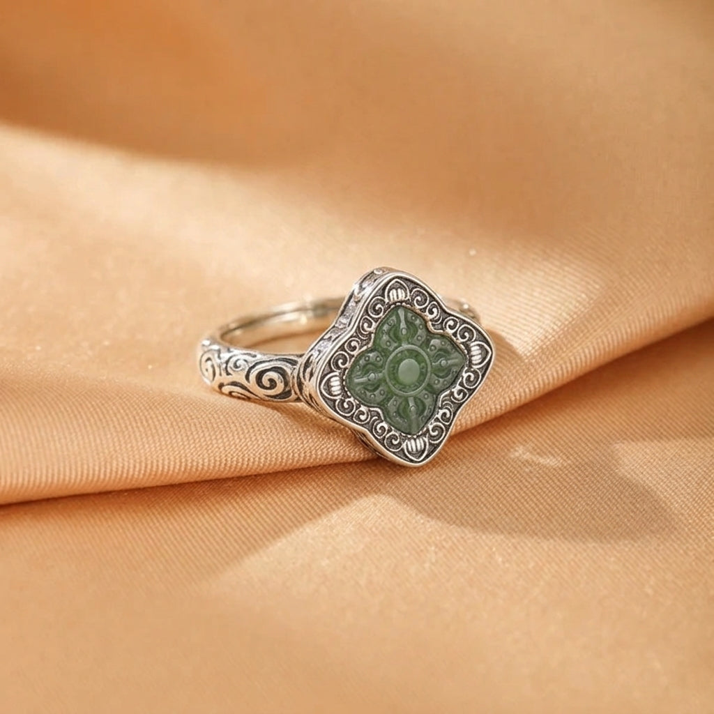 Bague Jade Néphrite – Brume Céleste, Argent