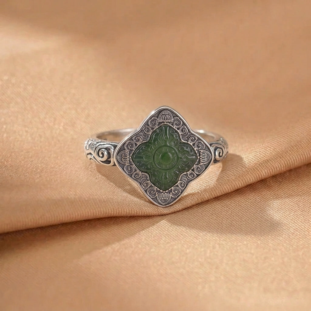 Bague Jade Néphrite – Brume Céleste, Argent