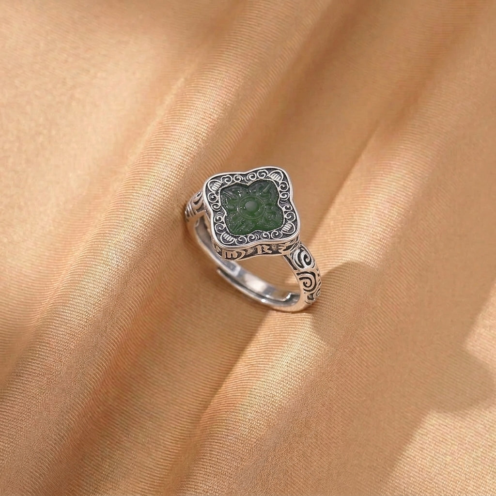 Bague Jade Néphrite – Brume Céleste, Argent