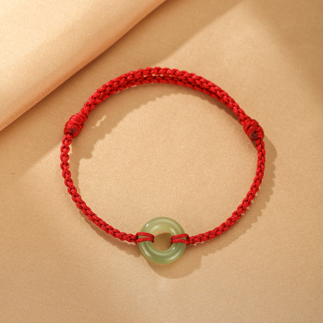 Bracelet Jade Néphrite – Racines du Temps, Cordon Rouge