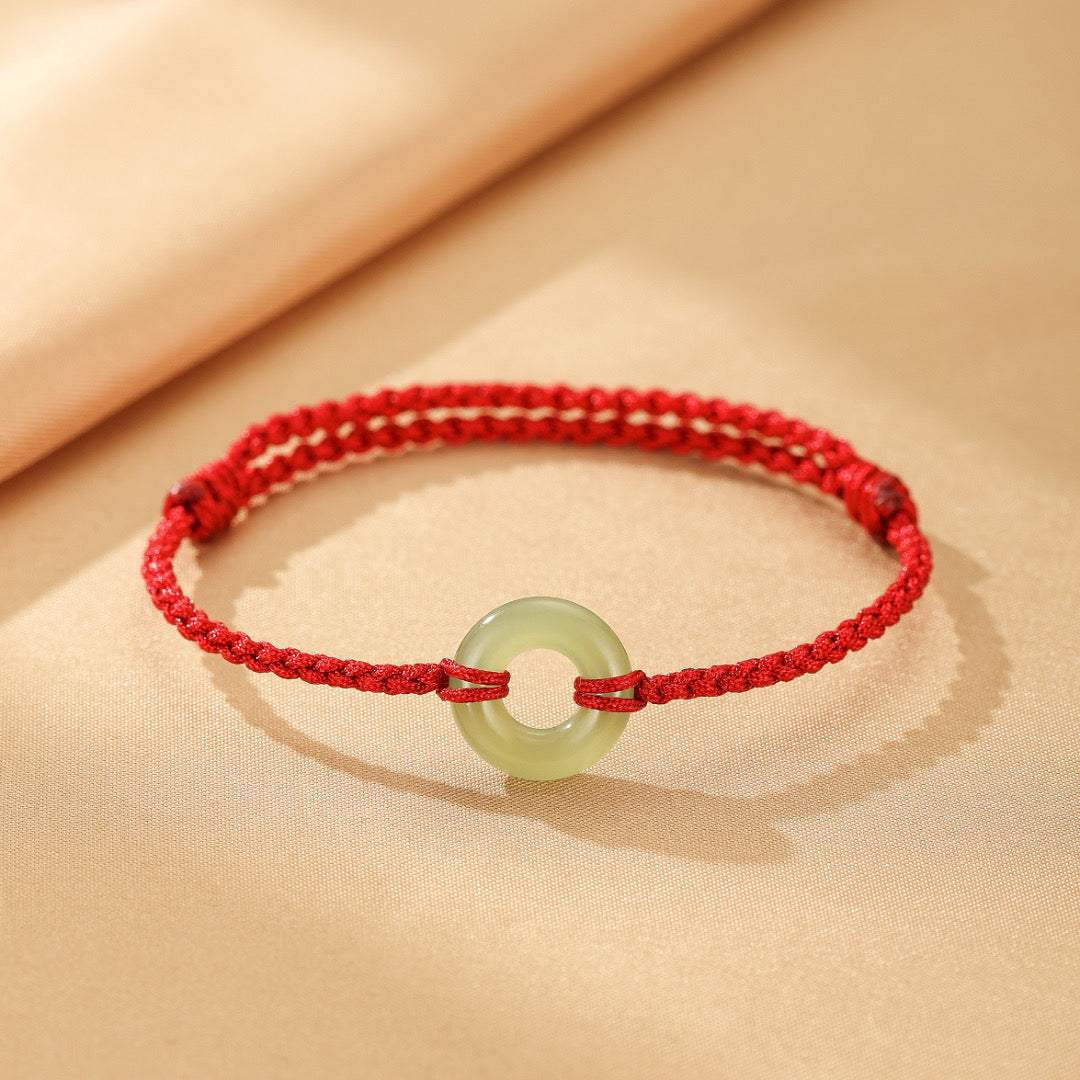 Bracelet Jade Néphrite – Racines du Temps, Cordon Rouge