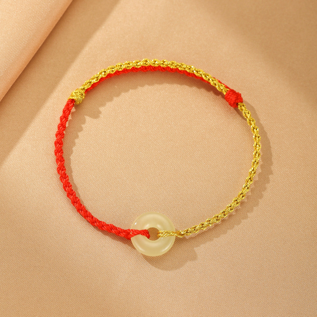 Bracelet Jade Vert – Pluie d’Été, Cordon Rouge