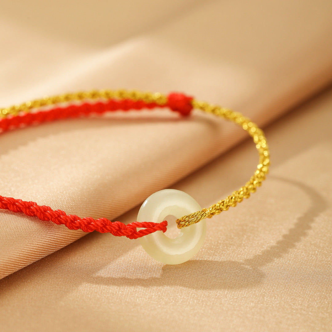 Bracelet Jade Vert – Pluie d’Été, Cordon Rouge