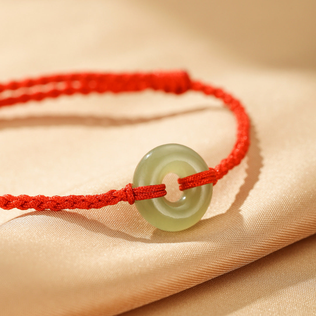 Bracelet Jade Néphrite – Lac de Minuit, Cordon Rouge