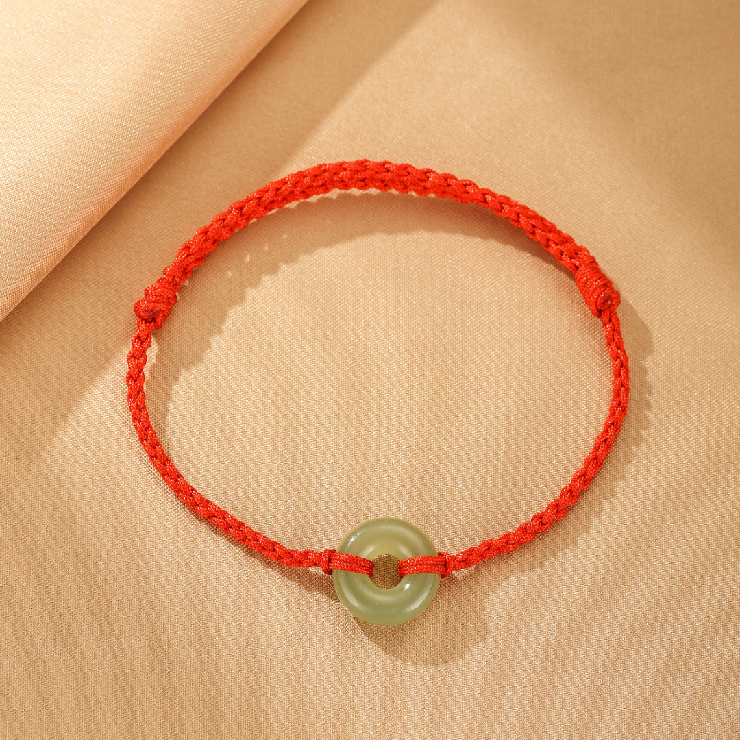 Bracelet Jade Néphrite – Lac de Minuit, Cordon Rouge