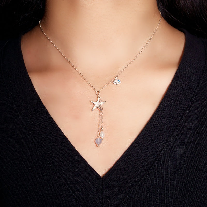 Collier Aigue-marine et Perle – Étoile des Mers, Argent S925