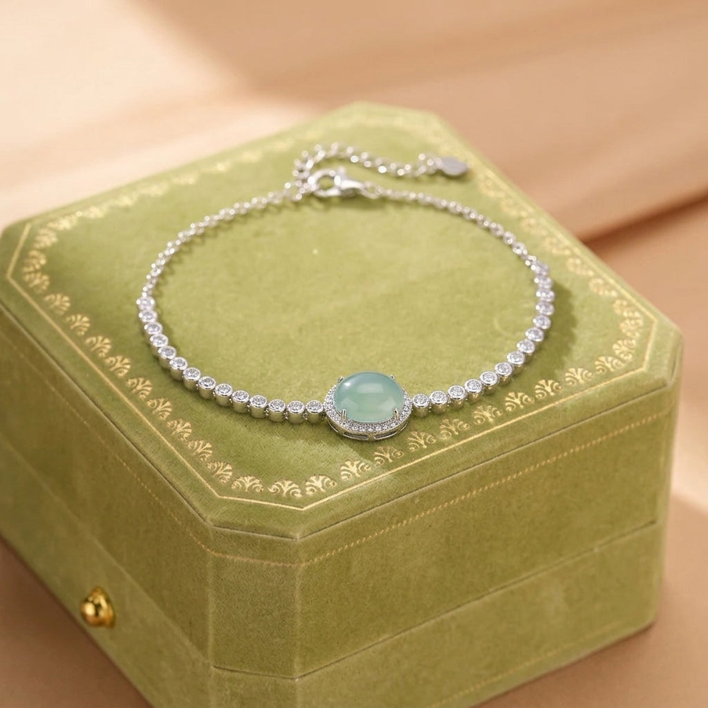 Bracelet Jade d'Eau Bleue – Éclat Céleste, Argent