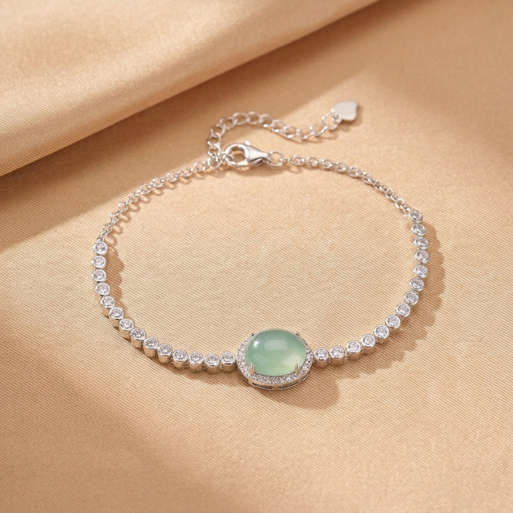 Bracelet Jade d'Eau Bleue – Éclat Céleste, Argent
