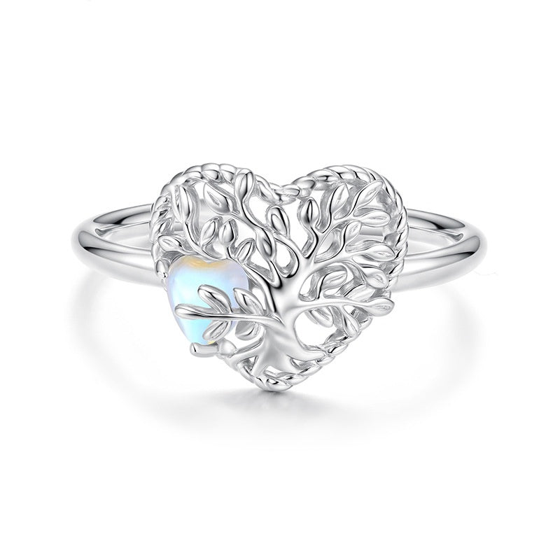 Bague Pierre de Lune Arbre de Vie – Cœur de Vie, Argent 925