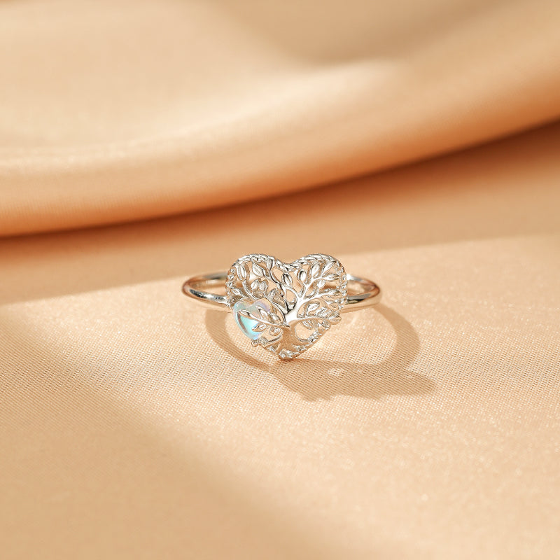 Bague Pierre de Lune Arbre de Vie – Cœur de Vie, Argent 925