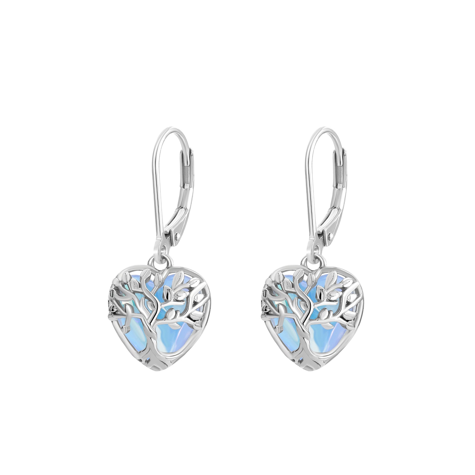 Boucles d'Oreilles Pierre de Lune – Arbre Céleste, Argent S925