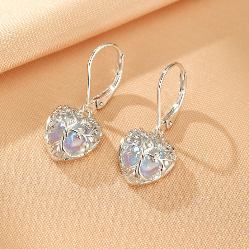 Boucles d'Oreilles Pierre de Lune – Arbre Céleste, Argent S925