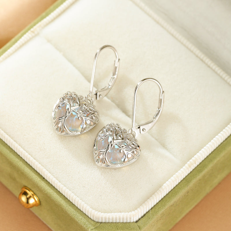 Boucles d'Oreilles Pierre de Lune – Arbre Céleste, Argent S925