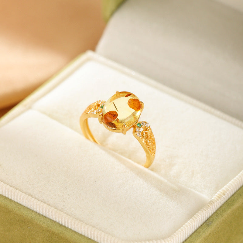 Bague Ambre – Rosée d’Or, Argent Plaqué Or