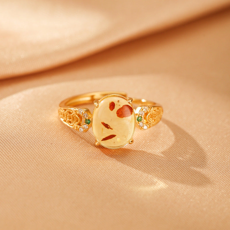 Bague Ambre – Rosée d’Or, Argent Plaqué Or