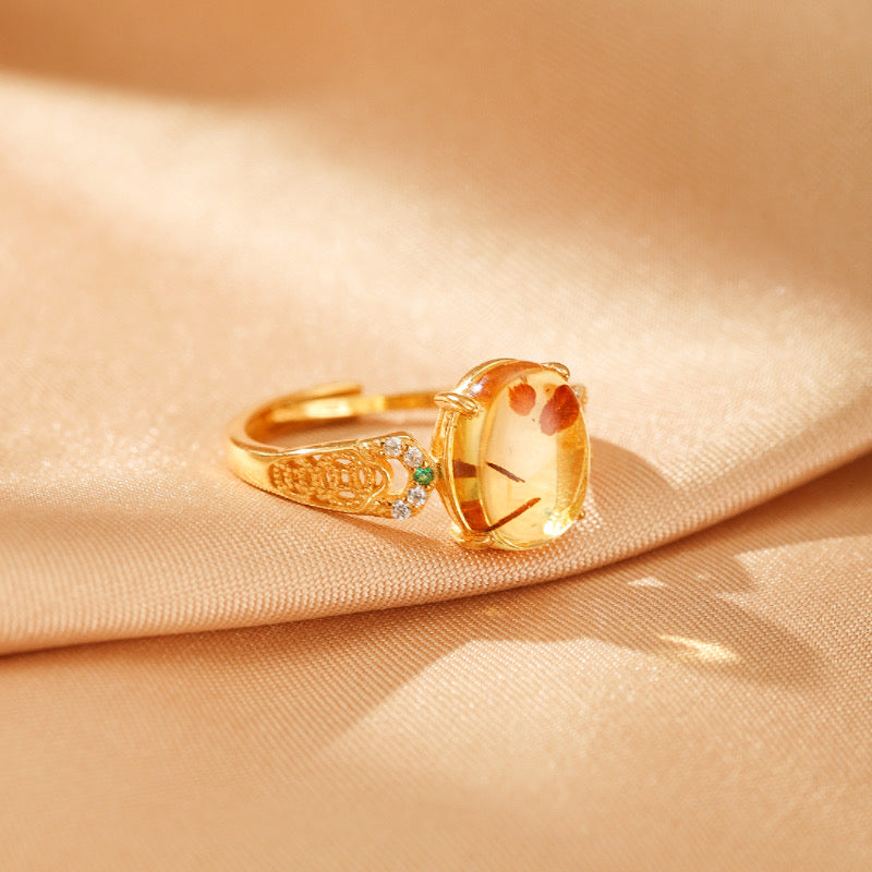 Bague Ambre – Rosée d’Or, Argent Plaqué Or