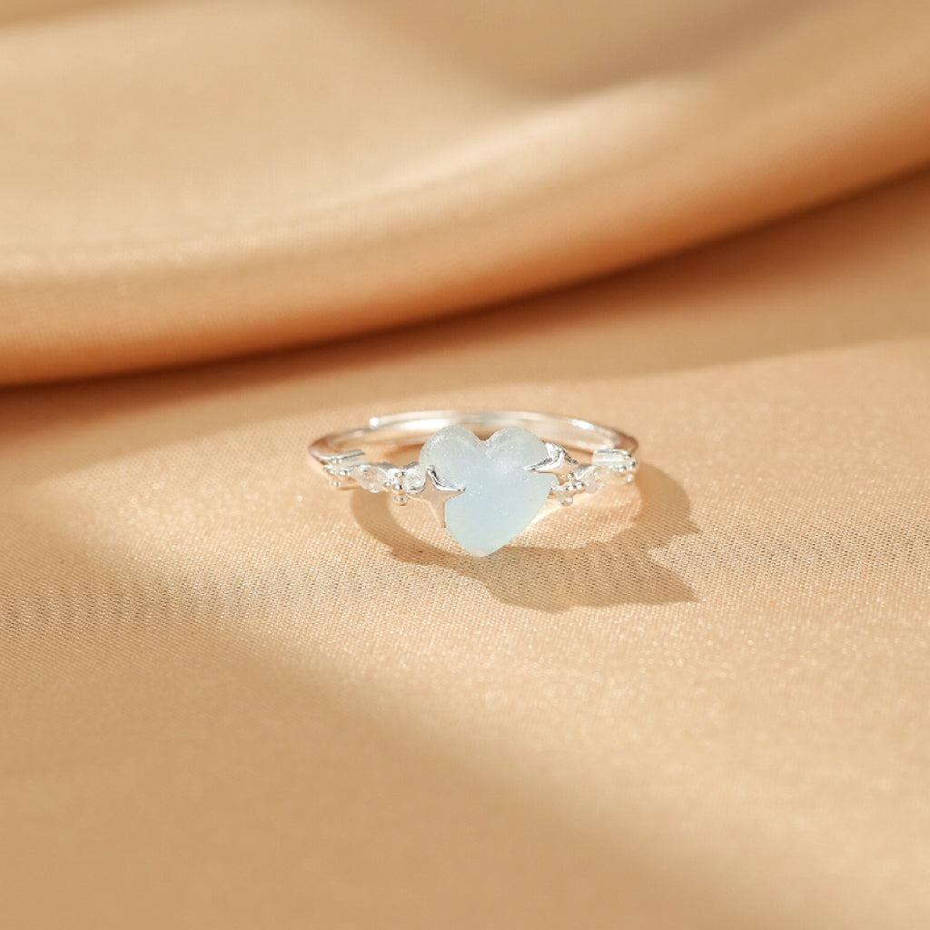 Bague Aigue marine – Cœur Étoilé, Argent 925