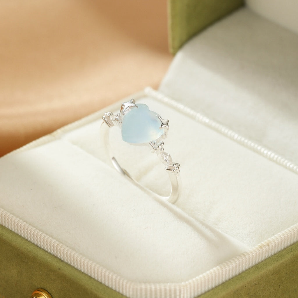 Bague Aigue marine – Cœur Étoilé, Argent 925