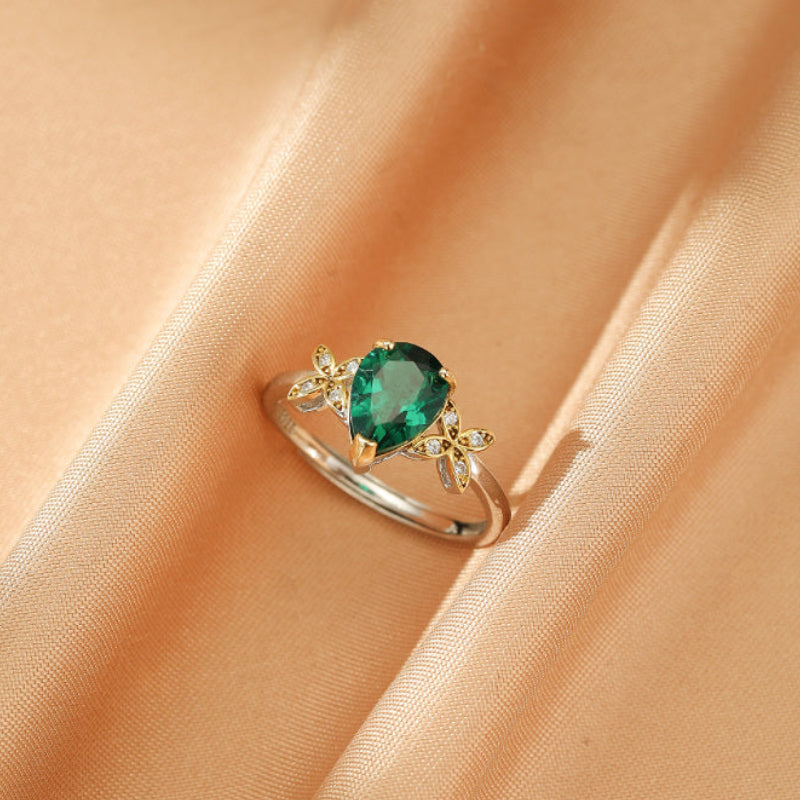 Bague Émeraude – Ailes Précieuses, Argent 925