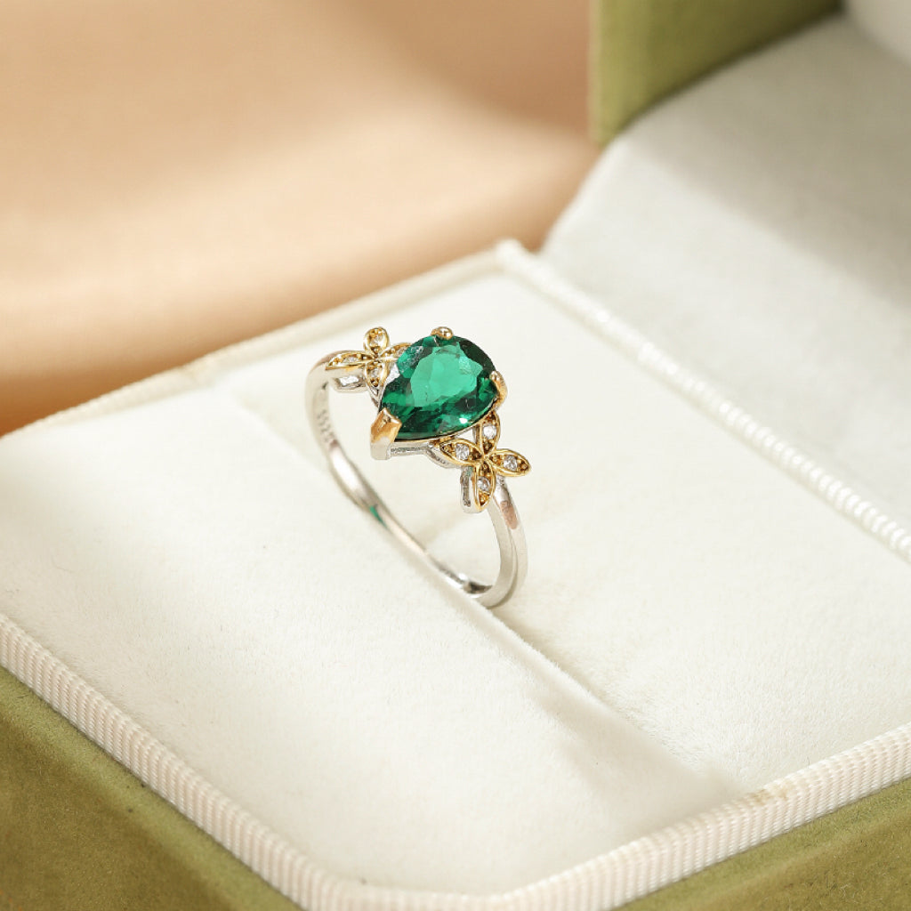 Emerald Ring – Precious Wings, 925 Silver