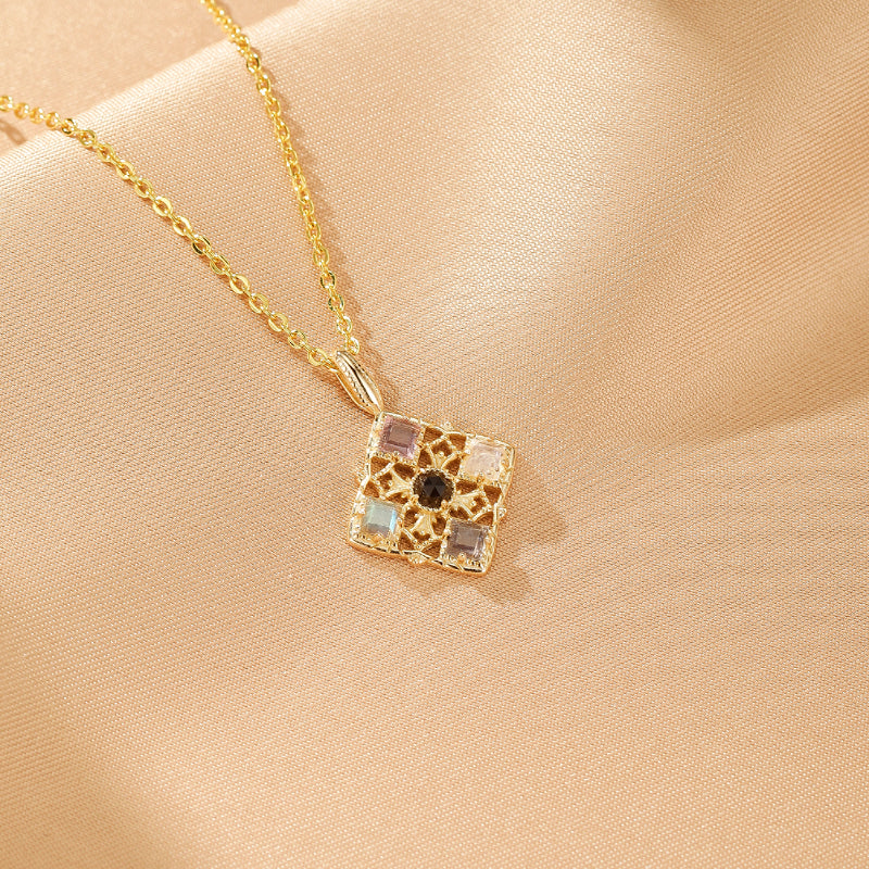 Collier Améthyste, Labradorite, Pierre de Lune – Éclat Mosaïque, Argent Plaqué Or