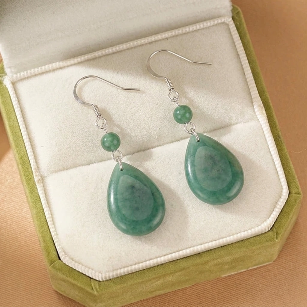 Boucles d'Oreilles Jade Jadéite – Précieuse Allure, Argent