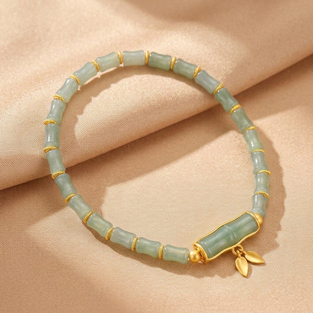 Bracelet Jadeïte Bleue d'Eau – Bambou Paisible, Argent S925 Plaqué Or