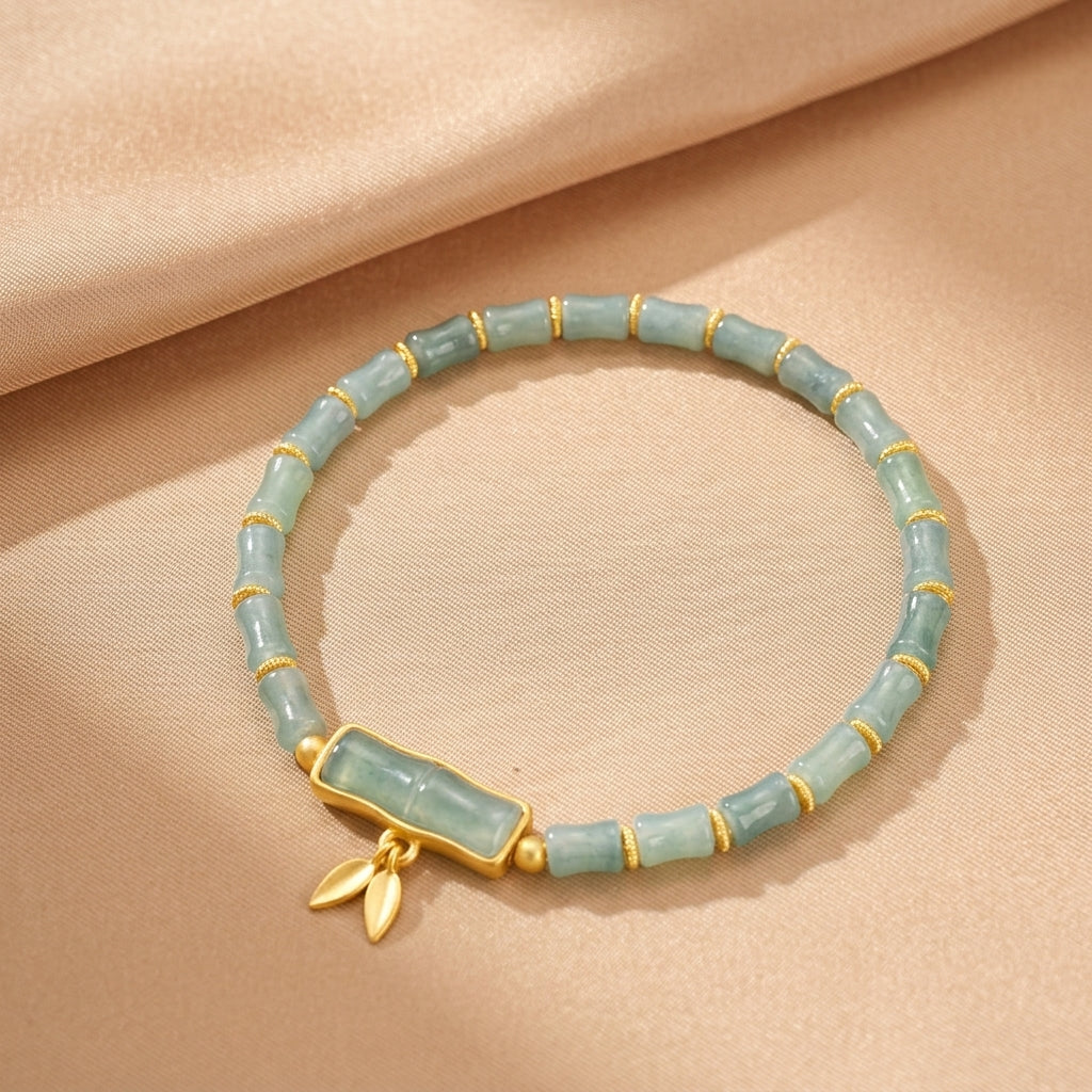 Bracelet Jadeïte Bleue d'Eau – Bambou Paisible, Argent S925 Plaqué Or