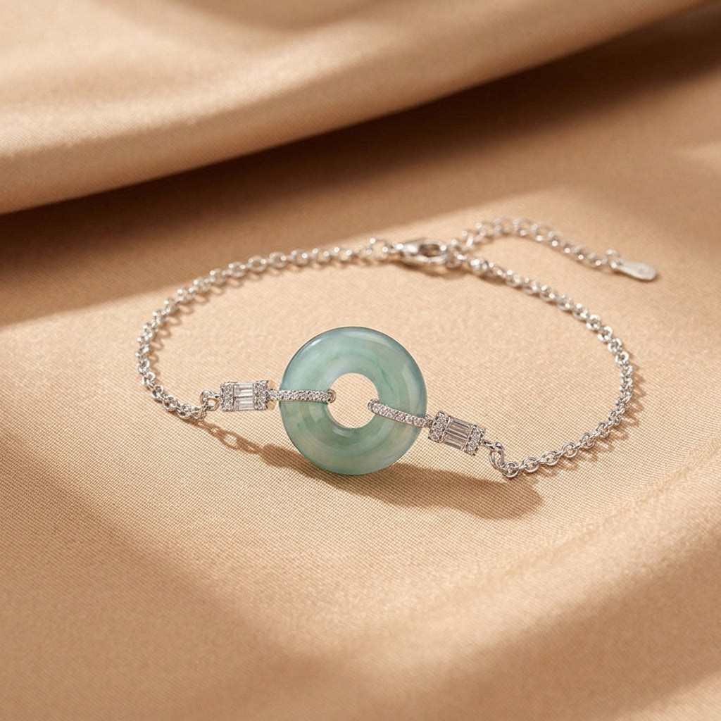 Bracelet Jadeite Bleue Eau – Douce Harmonie, Argent