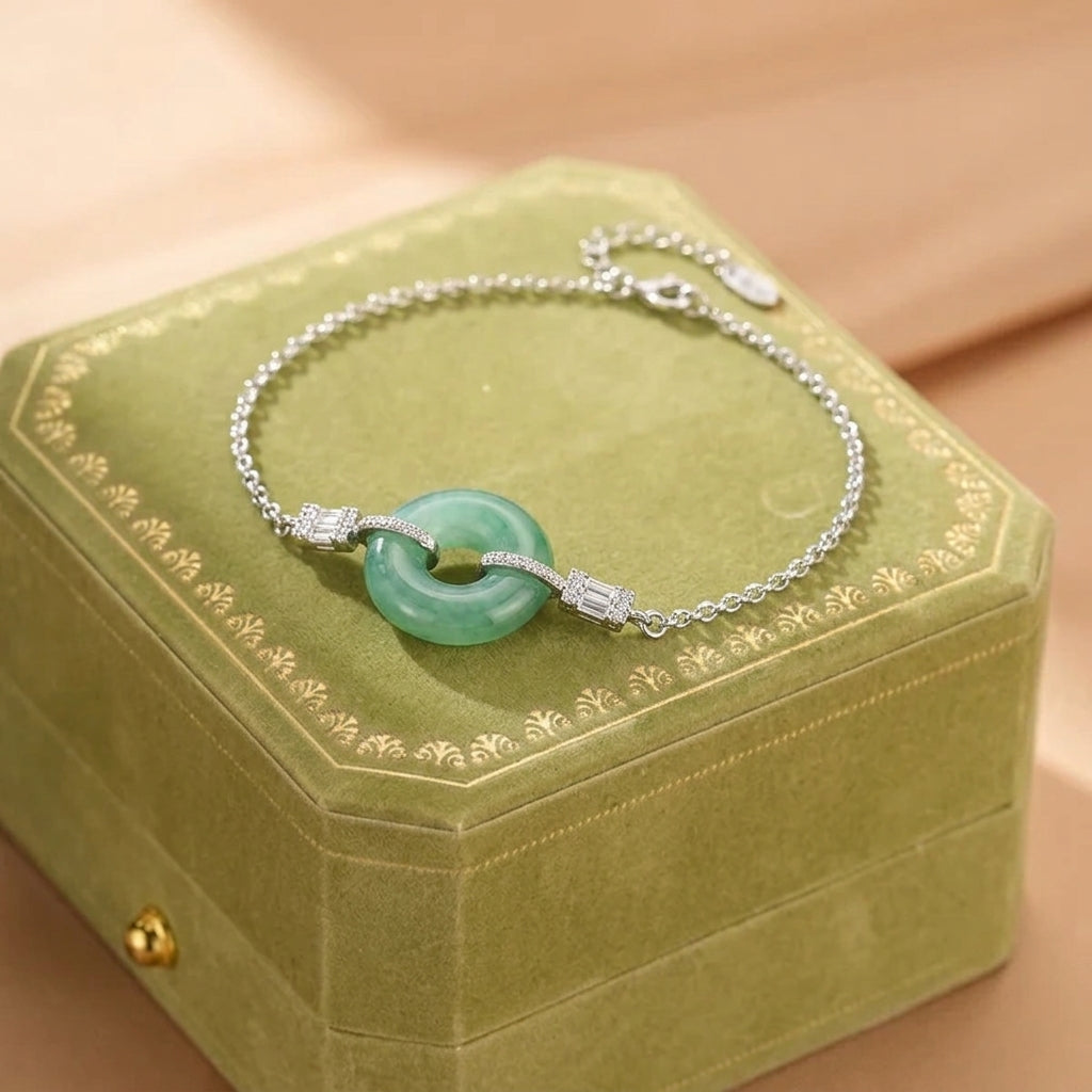 Bracelet Jadeite Bleue Eau – Douce Harmonie, Argent