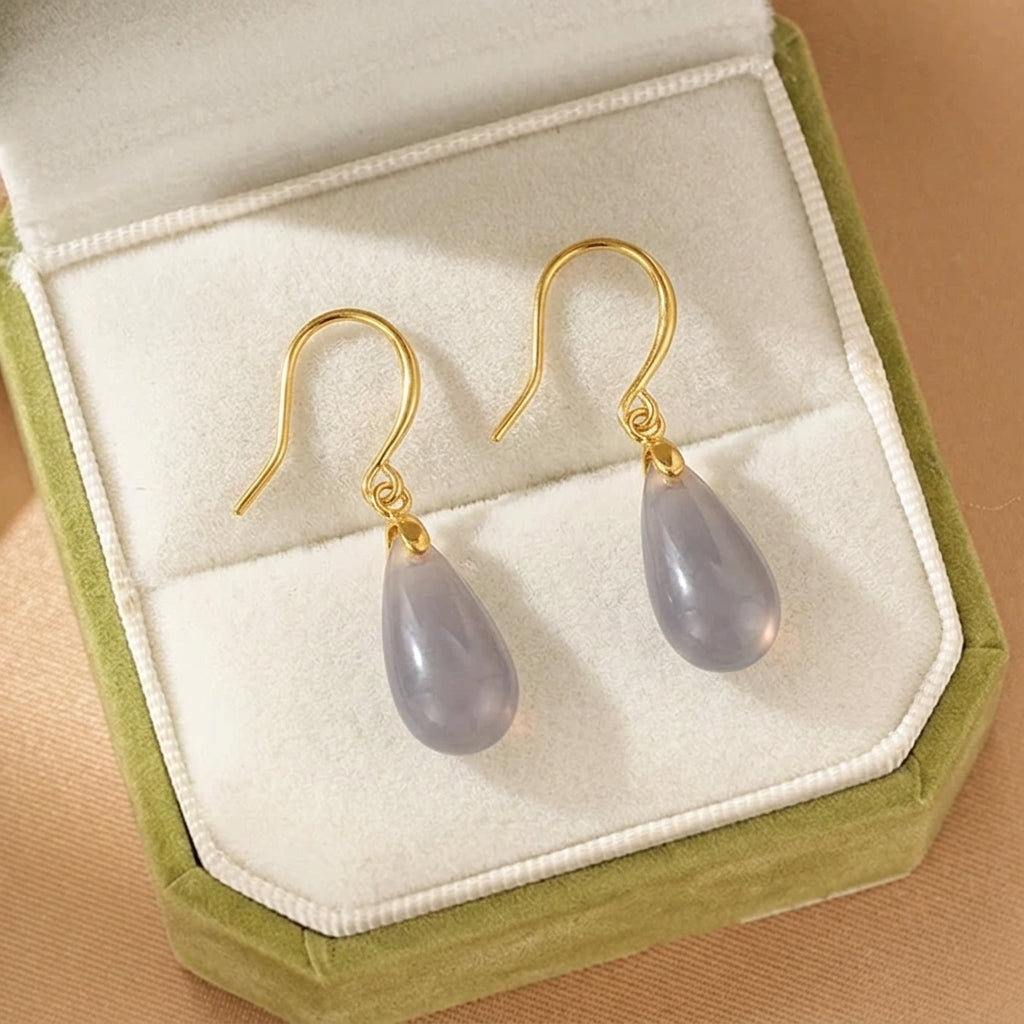 Boucles d'Oreilles Jade Néphrite – Délicat Secret, Argent Plaqué Or