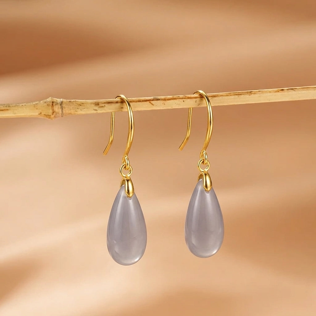Boucles d'Oreilles Jade Néphrite – Délicat Secret, Argent Plaqué Or
