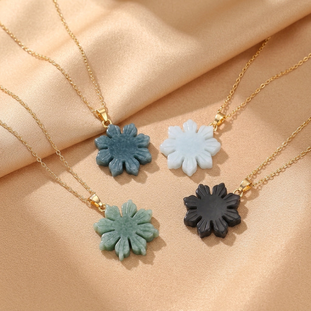 Collier Jadéite – Flocon Serein, Argent Plaqué Or